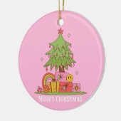 Retro Christmas Tree Pink Keramik Ornament (Links)