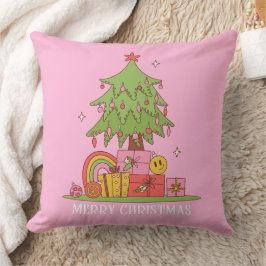 Retro Christmas Tree Pink Kissen