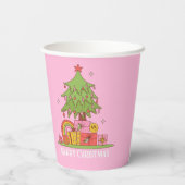Retro Christmas Tree Pink Pappbecher (Rückseite)
