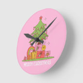 Retro Christmas Tree Pink Runde Wanduhr (Winkel)