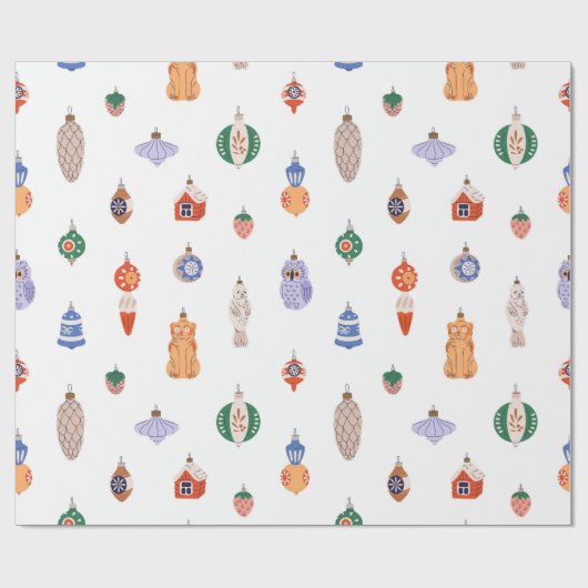 Retro Christmas Tree Toys Geschenkpapier (Flach)