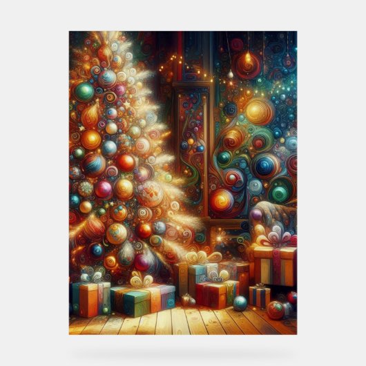 Retro Christmas Tree With Presents Underneath Wall Acrylschild (Vorderseite)