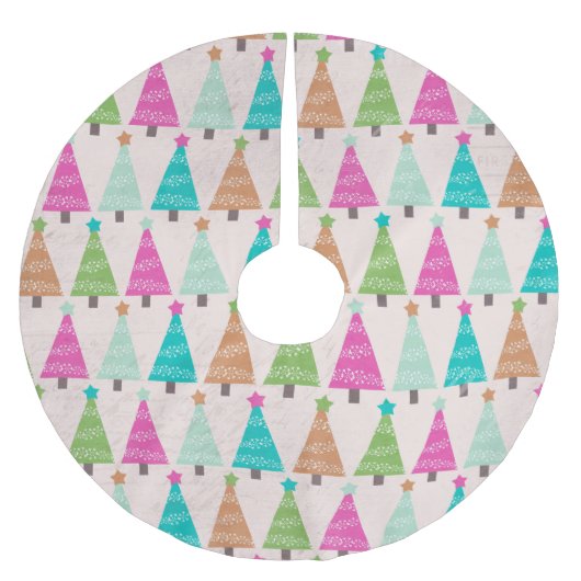 Retro Christmas Trees Holiday Tree Skirt Polyester Weihnachtsbaumdecke (Vorderseite)