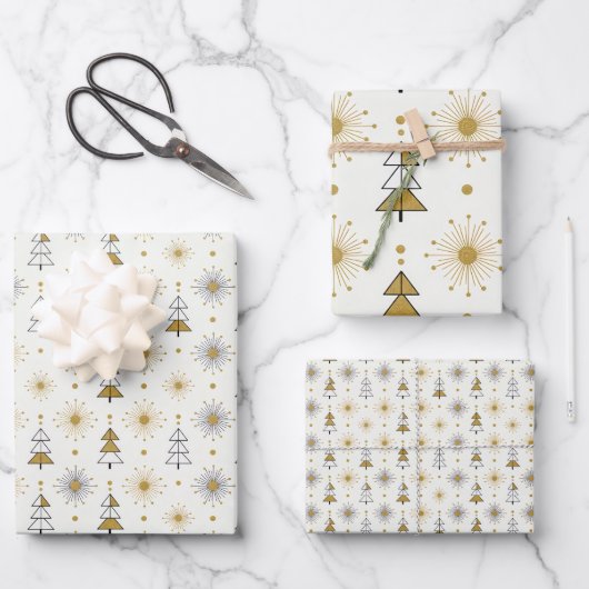 “Retro Christmas Trees | Mid Century Modern Geschenkpapier Set (Vorderseite)