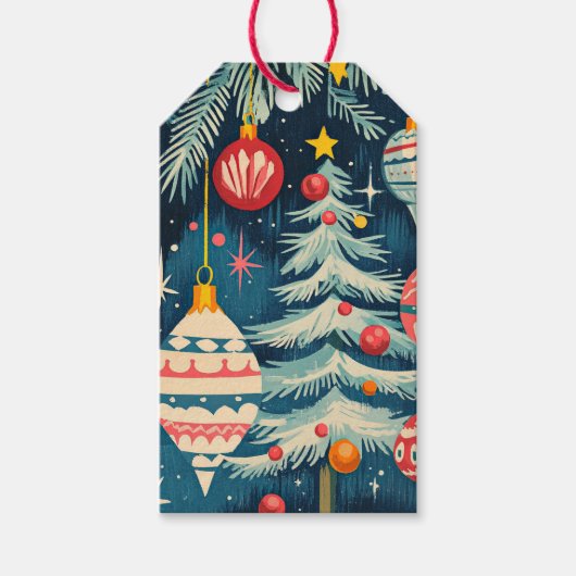 Retro Christmas Trees Ornaments Geschenkanhänger (Vorderseite)