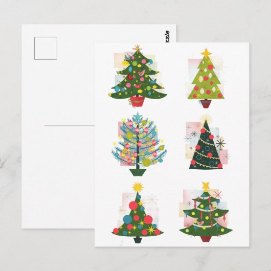 Retro Christmas Trees Postkarte (Vorne/Hinten)