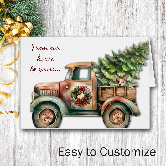 Retro Christmas Truck Corgi Dog Card