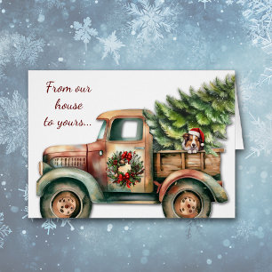 Retro Christmas Truck Sheltie Dog Card