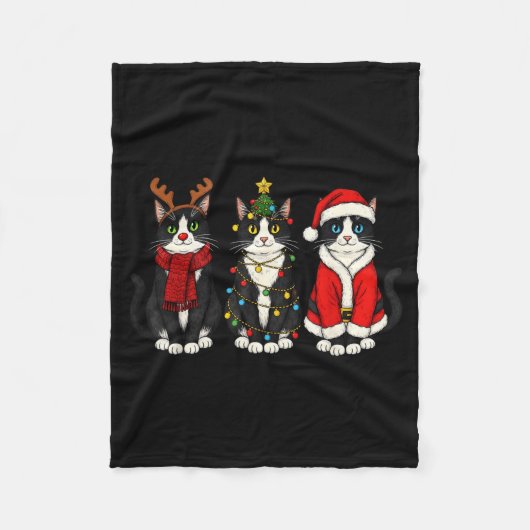 Retro Christmas Tuxedo Cat Santa Reindeer Fleecedecke (Vorderseite)