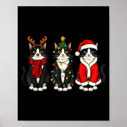 Retro Christmas Tuxedo Cat Santa Reindeer Poster (Vorne)
