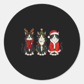 Retro Christmas Tuxedo Cat Santa Reindeer Runder Aufkleber (Vorderseite)