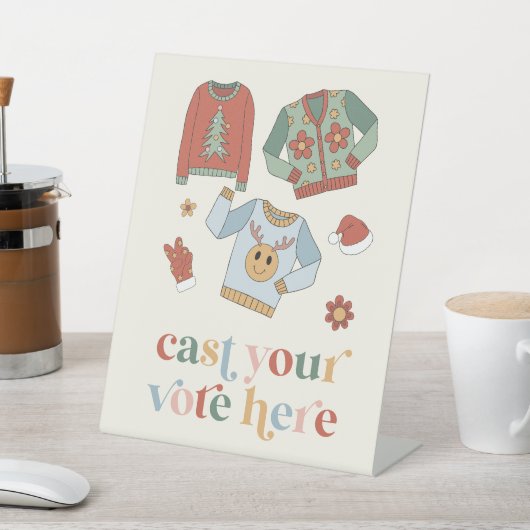 Retro Christmas Ugly Sweater Contest Votum-Signatu Sockelschild (In SItu)