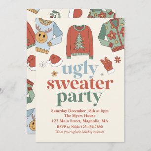 Retro Christmas Ugly Sweater Party Einladung