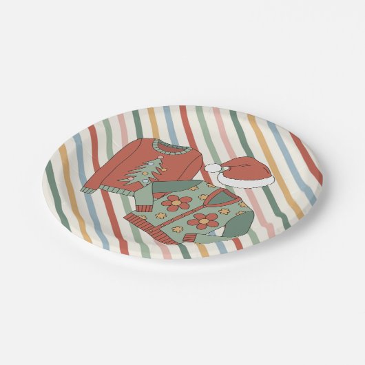 Retro Christmas Ugly Sweater Party Paper Teller (Schrägansicht)