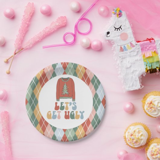 Retro Christmas Ugly Sweater Party Pappteller (Party)