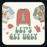 Retro Christmas Ugly Sweater Party Quadratischer Aufkleber<br><div class="desc">Retro Weihnachten Ugly Sweater Party Aufkleber mit Weihnachten Groovy Pullover Designs.</div>