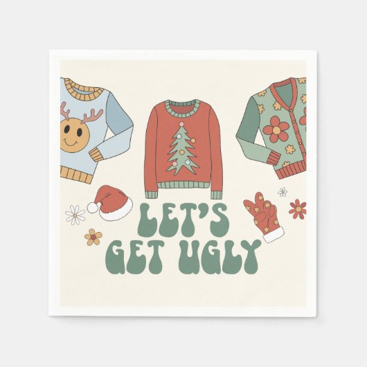 Retro Christmas Ugly Sweater Party Serviette (Vorderseite)
