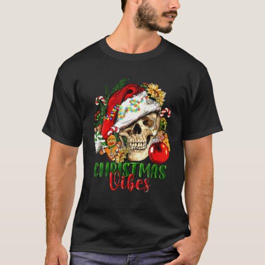 Retro Christmas Vibes Skeleton Skull Weihnachtsman T-Shirt (Vorderseite)
