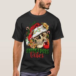 Retro Christmas Vibes Skeleton Skull Weihnachtsman T-Shirt