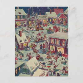 Retro Christmas Village Chaos Holiday Postcard Feiertagspostkarte