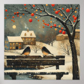 Retro Christmas Village Park Bench Birds Hütte Poster (Vorne)