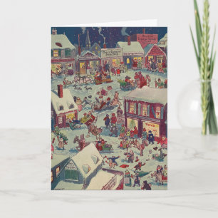 Retro Christmas Village Shopping Chaos Card Feiertagskarte
