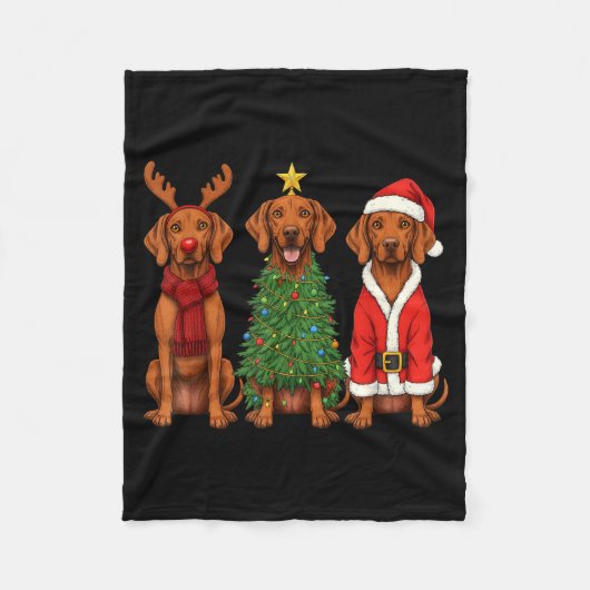 Retro Christmas Vizsla Santa Reindeer Dog Lover Fleecedecke (Vorderseite)