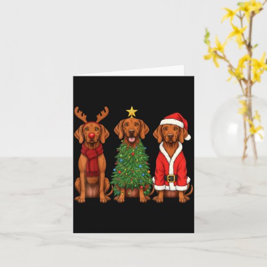 Retro Christmas Vizsla Santa Reindeer Dog Lover Karte (Gelbe Blume)