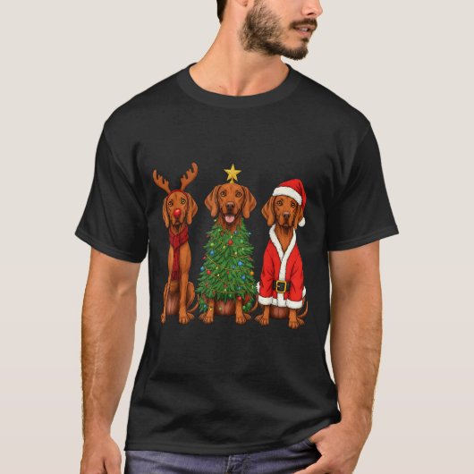 Retro Christmas Vizsla Santa Reindeer Dog Lover T-Shirt (Vorderseite)