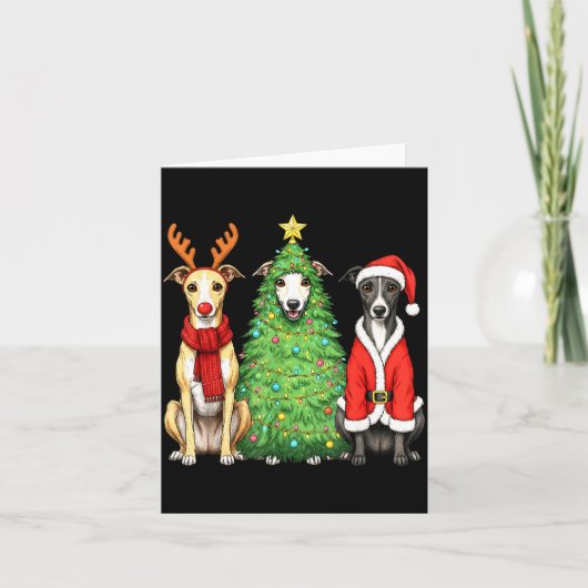 Retro Christmas Whippet Santa Reindeer Dog Lover Karte (Vorderseite)