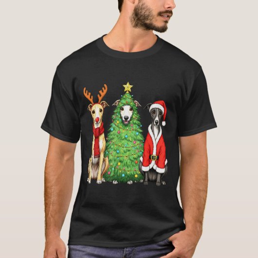 Retro Christmas Whippet Santa Reindeer Dog Lover T-Shirt (Vorderseite)