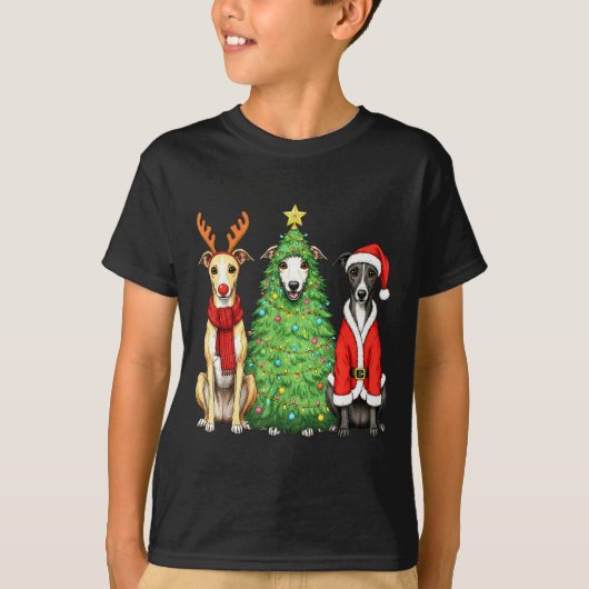 Retro Christmas Whippet Santa Reindeer Dog Lover T-Shirt (Vorderseite)