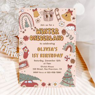 Retro Christmas Winter Onederland Erster Geburtsta Einladung