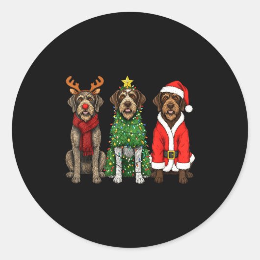 Retro Christmas Wirehaired Inting Griffon Santa Re Runder Aufkleber (Vorderseite)