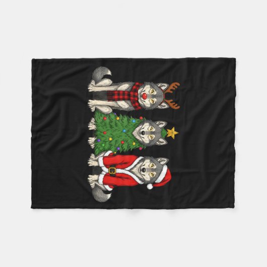 Retro Christmas Wolf Santa Reindeer  Fleecedecke (Vorderseite (Horizontal))