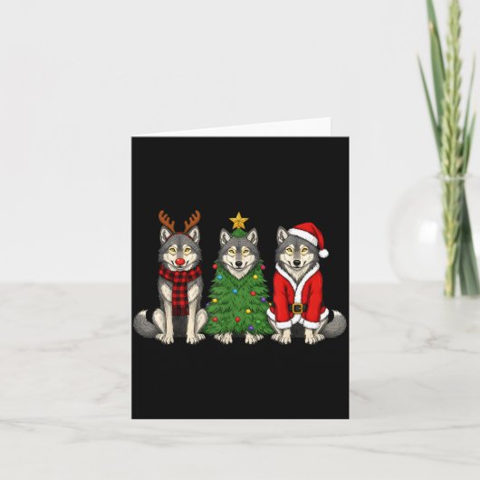 Retro Christmas Wolf Santa Reindeer  Karte (Vorderseite)