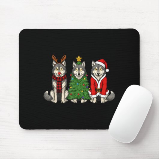 Retro Christmas Wolf Santa Reindeer Mousepad (Mit Mouse)