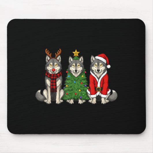 Retro Christmas Wolf Santa Reindeer  Mousepad (Vorne)
