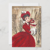 Retro Christmas Woman in Red Feiertagskarte (Vorderseite)