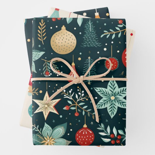 Retro Christmas Wrap, Weihnachtsumschlag, Retro Geschenkpapier Set (Beispiel)