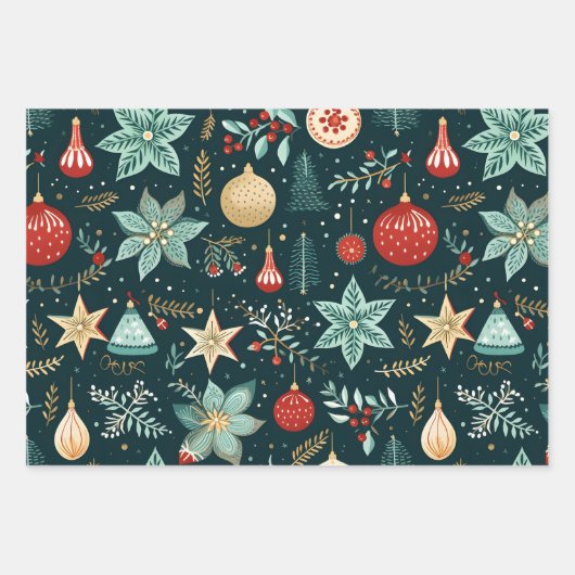 Retro Christmas Wrap, Weihnachtsumschlag, Retro Geschenkpapier Set (Vorderseite)