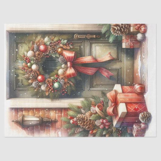Retro Christmas Wreath Decoupage Seidenpapier (Vorderseite)