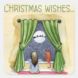 Retro Christmas Wünsche Quadratischer Aufkleber