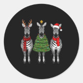 Retro Christmas Zebra Santa Reindeer Safari Animal Runder Aufkleber (Vorderseite)