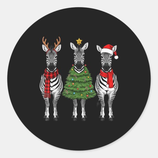 Retro Christmas Zebra Santa Reindeer Safari Animal Runder Aufkleber (Vorderseite)