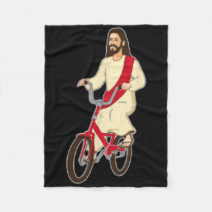 Retro Christus auf einem Fahrrad Lustiger Herr Jes Fleecedecke