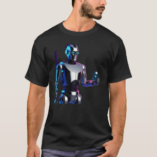 Retro Chrome Synthwave Bot AI Terminator T-Shirt