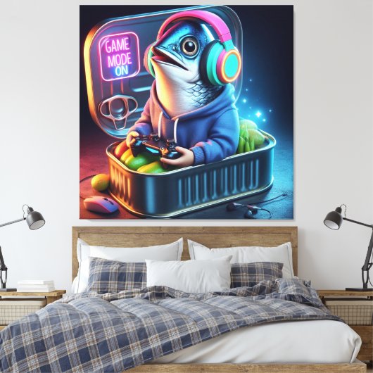  Retro Chunky Sardine Gamer Deep Sea Vibes Art Leinwanddruck (Insitu (Schlafzimmer))