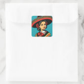 Retro Cinco de Mayo Fiesta Gastgeschenk Quadratischer Aufkleber (Tasche)