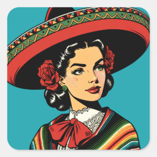 Retro Cinco de Mayo Fiesta Gastgeschenk Quadratischer Aufkleber